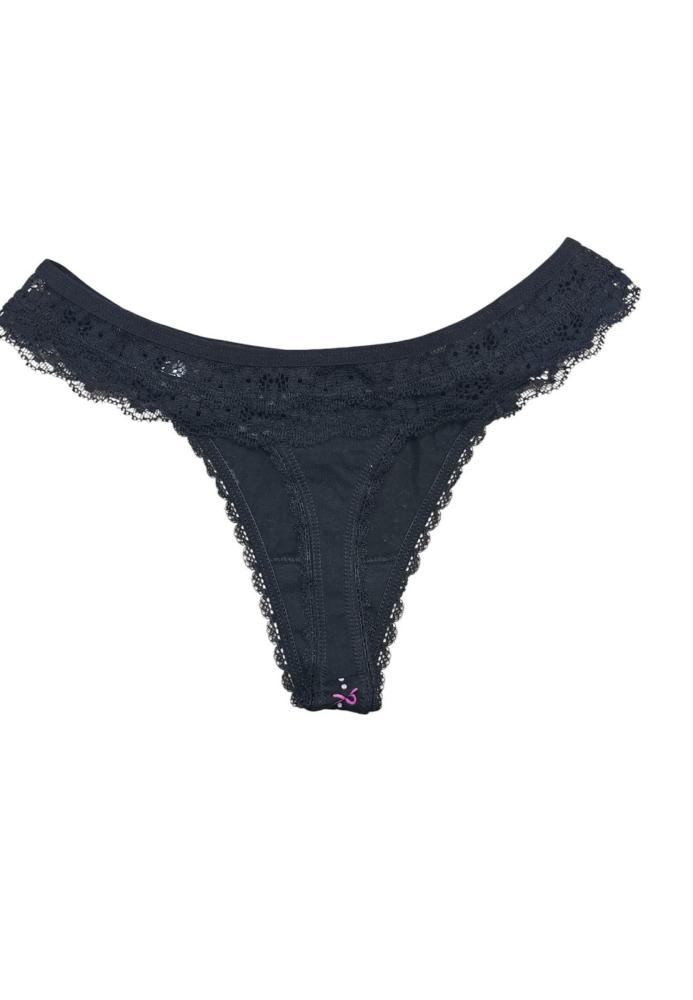 Chiloti Dama, Tanga , Dantelă Neagra cu Imprimeu Fundițe Roz, Engros